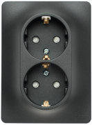 GSL000726 - GLOSSA РОЗЕТКА двойная с заземлением со шторками, 16А, в сборе, АНТРАЦИТ, Systeme Electric
