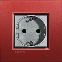 Розетка 2к+з, вставка - алюминий, серия Living Light, цвет рамки красный щелк