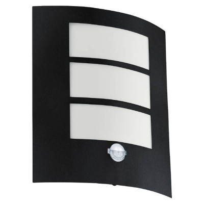 99568 Уличный настен. светильник CITY с датч. дв-я, 1х40W(E27), H260, L235, А90, оцинк. сталь, черны