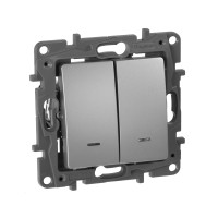 Legrand Переключатель двухклавишный с подсветкой/индикацией - Legrand Etika - 10А 250В безвинтовые зажимы - алюминий, 672416