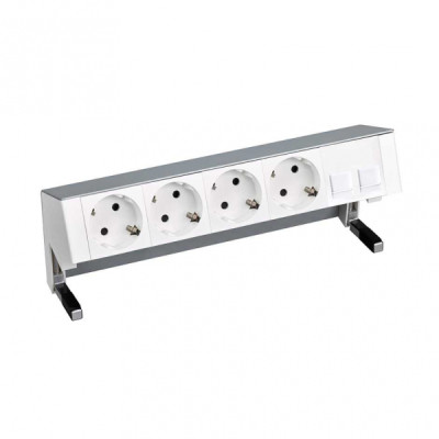 Simon 400 Алюминий Настольный розеточный блок, 4x2P+E, адаптер для 2хRJ45, моноблок, 42504020-133