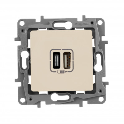 Legrand Зарядное устройство USB тип А / тип С - Legrand Etika - 3000мА 15Вт - слоновая кость, 672336
