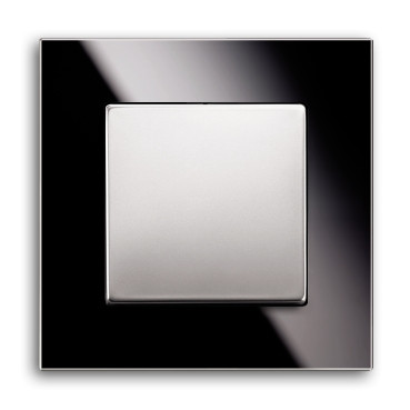 ABB Выключатель 1-клавишный, Вставка - сталь,  Рамка - черное стекло, серия Carat