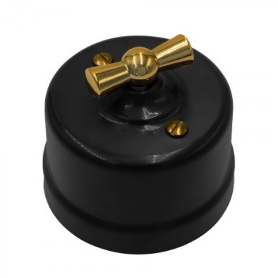 Bironi Выключатель 1-кл., пластик, цвет Черный, Золото, B1-200-23-G