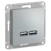 IRIDIUM Розетка USB с двумя разъемами типа A, 5 В, 1 порт 2,1 А, 2 порта 1,05 А, Цвет серебристый, M0402