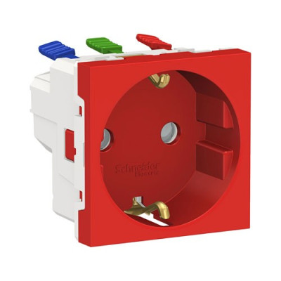 NU305703 - UNICA MODULAR РОЗЕТКА с заземлением, со шторками, с быстроз. клем., 16А 250В, 2мод КРАСН