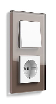 Gira Блок: Выключатель 1-клавишный с розеткой 2к+з, глянцевый белый - дымчатое стекло,серия Esprit