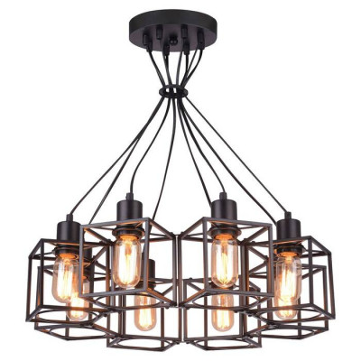 LUSSOLE BADGER Люстра подвесная, цвет основания - черный, плафон - металл (цвет - черный), 8x60W E27, LSP-9541