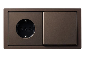 Блок: Выключатель 1-клавишный с розеткой 2к+з, цвет - Мокко, серия D-Life