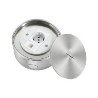 Люк напольный на 1,5 модуля, влагостойкий, IP66, с розеткой 220В и RJ45, металлический, круглый, h=50мм d=125мм, крышка сплошная, TIMIUX, нержавеющая сталь, EU1M1H50D125-IP66 ST