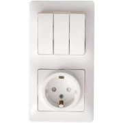 БЛОК: РОЗЕТКА с заземлением со шторками + 3клавишный ВЫКЛЮЧАТЕЛЬБЕЛЫЙ