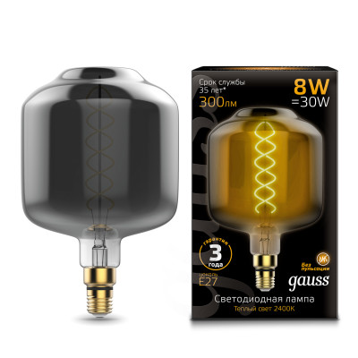 Лампа Gauss Filament DL180 8W 300lm 2400К Е27 gray flexible LED 1/6, 164802008