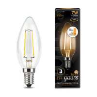Лампа Gauss Filament Свеча 7W 550lm 2700К Е14 шаг. диммирование LED 1/10/50, 103801107-S