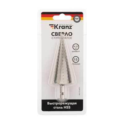 Сверло по металлу ступенчатое 4,0-32,0мм, 102мм, 62 HRC KRANZ, KR-12-6603