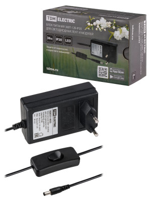 Блок питания 36Вт-12В-IP20  для светодиодных лент и модулей, адаптер, пластик TDM Electric, SQ0331-0053
