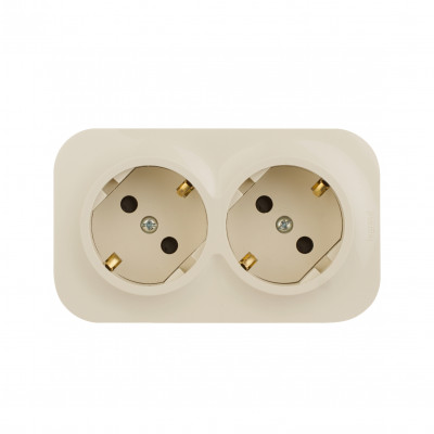Legrand Розеточный блок двойной с заземлением - Legrand Quteo - с предварительным подключением со шторками IP20 16А 250В винтовые зажимы накладной монтаж - слоновая кость, 782267