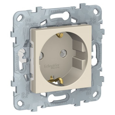 Unica New Розетка 2К+З без шторок, винт. зажим, 16 А, 250 В, беж.