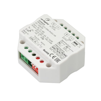Диммер SMART-D12-DIM-PUSH-VR (12-48V, 1x6A, 2.4G) (Arlight, IP20 Пластик, 5 лет), 028290
