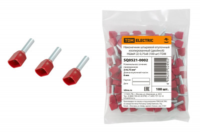 Наконечник штыревой втулочный изолированный (двойной) НШвИ (2) 0,75х8 (100 шт) TDM Electric, SQ0521-0002