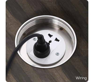 Люк напольный на 1,5 модуля, влагостойкий, IP66, с розеткой 220В и RJ45, металлический, круглый, h=70мм d=126мм, крышка с углублением 21мм, TIMIUX, нержавеющая сталь, EU1M1H70D126U-IP66 ST