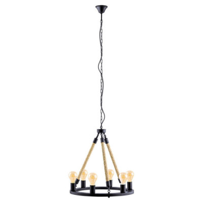 49694 Подвес FINDLAY, 6х60W(E27), ?560, H1500, сталь, черный, канатные веревки