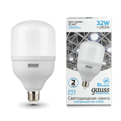 Лампа Gauss Elementary T100 32W 2600lm 4000K E27 LED 1/20, 63223