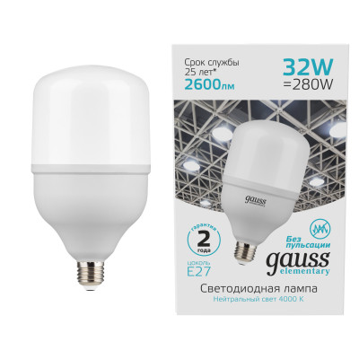 Лампа Gauss Elementary T100 32W 2600lm 4000K E27 LED 1/20, 63223