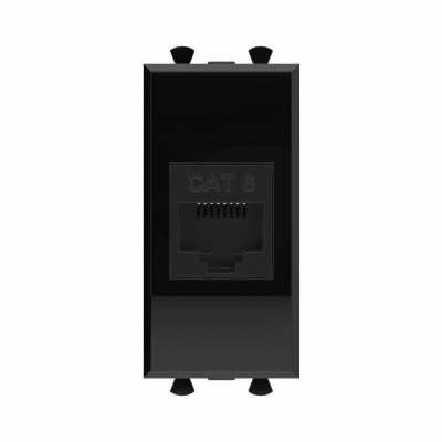 DKC Компьютерная розетка RJ-45 без шторки модульная, кат.6, "Avanti", "Черный квадрат", 1 модуль