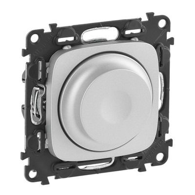 Legrand Valena ALLURE.Светорегулятор с поворотной ручкой универсальный 300Вт без нейтрали.С лицевой панелью.Алюминий, 752960