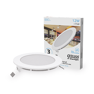 Gauss Светильник Slim круг 12W 880lm 4000K 180-265V IP20 монтаж ?155 170*22 LED, 939111212