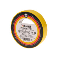 Изолента ПВХ 15 мм х 20 м, желтая, (упак. 10 рулонов) KRANZ, KR-09-2602