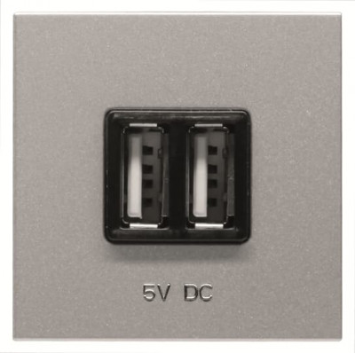 ABB NIE Zenit Серебро Механизм USB зарядного устройства, 2М, 2х750 мА / 1х1500мА