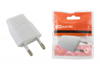 Вилка б/з белая 10А 250В (евровилка CEE 7/16) прямой вывод проводника TDM Electric, SQ1806-0089