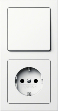 Berker Выключатель 1-клавишный с розеткой 2к+з, матовый белый