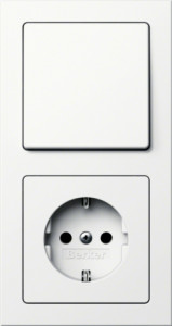 Berker Выключатель 1-клавишный с розеткой 2к+з, матовый белый