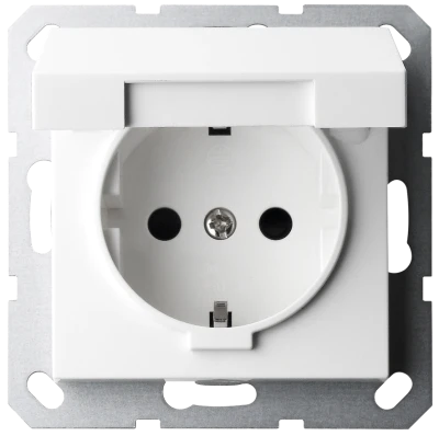 Розетка SCHUKO© с крышкой и защитными шторками 16A 250V 2P+T, цвет белый глянцевый, G5505W, Jasmart