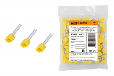 Наконечник штыревой втулочный изолированный (двойной) НШвИ (2) 1,0х10 (100 шт) TDM Electric, SQ0521-0005