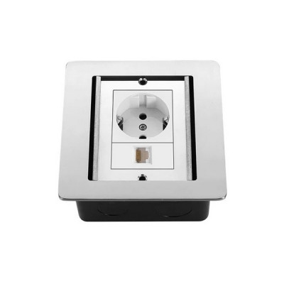 Напольная розетка (люк/лючок) на 1,5 модуля, h=55мм, в комплекте с монт. коробкой, TIMIUX, нержавеющая сталь, EU1.5H55HFS ST