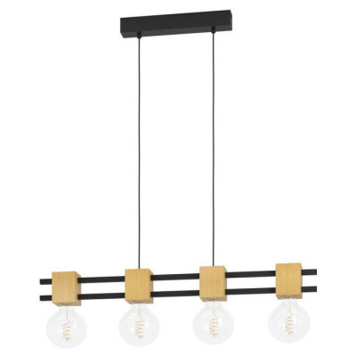 390191 Люстра LEVANTARA, 4X40W (E27), сталь, дерево, черный, коричневый