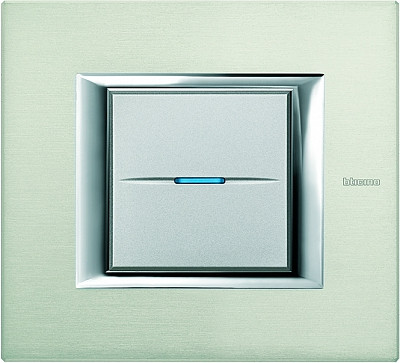 Выключатель 1-клавишный, вставка - алюминий, прямоугольная рамка Axolute - зеркальный алюминий