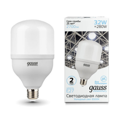 Лампа Gauss Elementary T100 32W 2700lm 6500K E27 LED 1/20, 63233