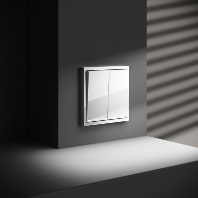 Проходной переключатель встраиваемый VOLTUM S70 двухклавишный с подсветкой 10А, (белый глянцевый), VLS020401