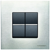 ABB Выключатель 2-клавишный, вставка - антрацит, рамка - натуральная сталь, серия Zenit