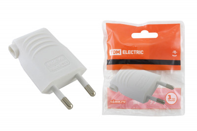 Вилка б/з белая 10А 250В (евровилка CEE 7/16) угловой вывод проводника TDM Electric, SQ1806-0090