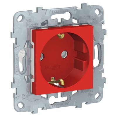 розетка с заземлением, со шторками, винт. зажим, 16 А, 250 В, КРАСНЫЙ