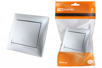 Выключатель на 2 направления 1 кл. 10А серебр. металлик "Лама" TDM Electric, SQ1815-0206