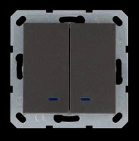 Выключатель двухклавишный со светодиодами 10A 250V~ с накладкой, цвет Мокко, G3023NZ, Jasmart Electric