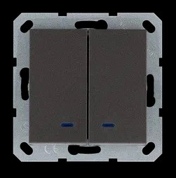 Выключатель двухклавишный со светодиодами 10A 250V~ с накладкой, цвет Мокко, G3023NZ, Jasmart Electric