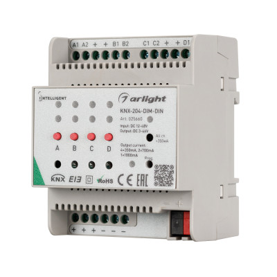 INTELLIGENT ARLIGHT Диммер KNX-204-DIM-DIN (12-48V, 8x0.35/4x0.7/2x1A) (IARL, IP20 Пластик, 2 года), 025660