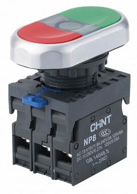 Chint Двойная кнопка NP8-11SD 1НО+1НЗ красная AC110В-220В(LED) IP65 (R), 667174